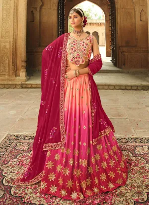 Peach Shaded Heavy Embroidered Stylish Lehenga Choli