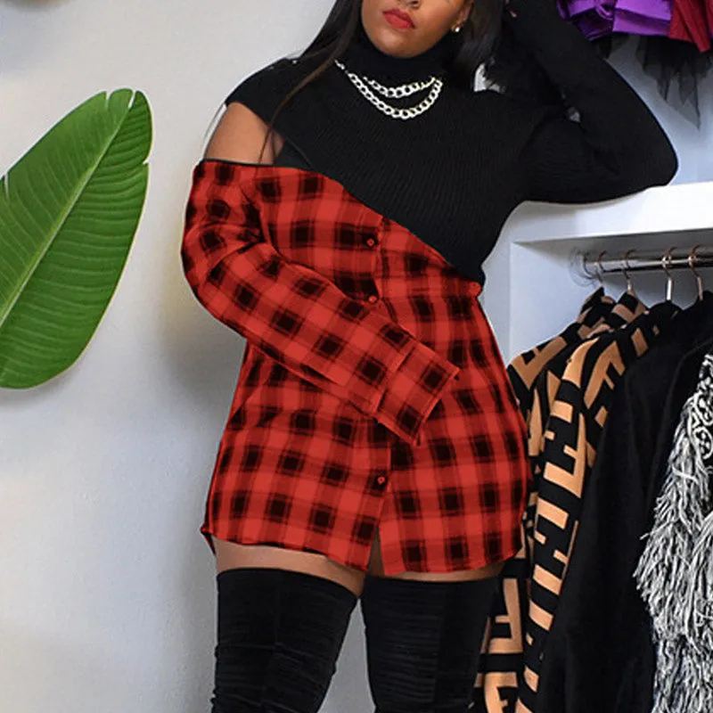 Plaid Pattern Patchwork Zipper Design Dress