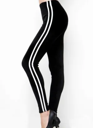 Plus Size  Black  Velour Side Stripe Leggings