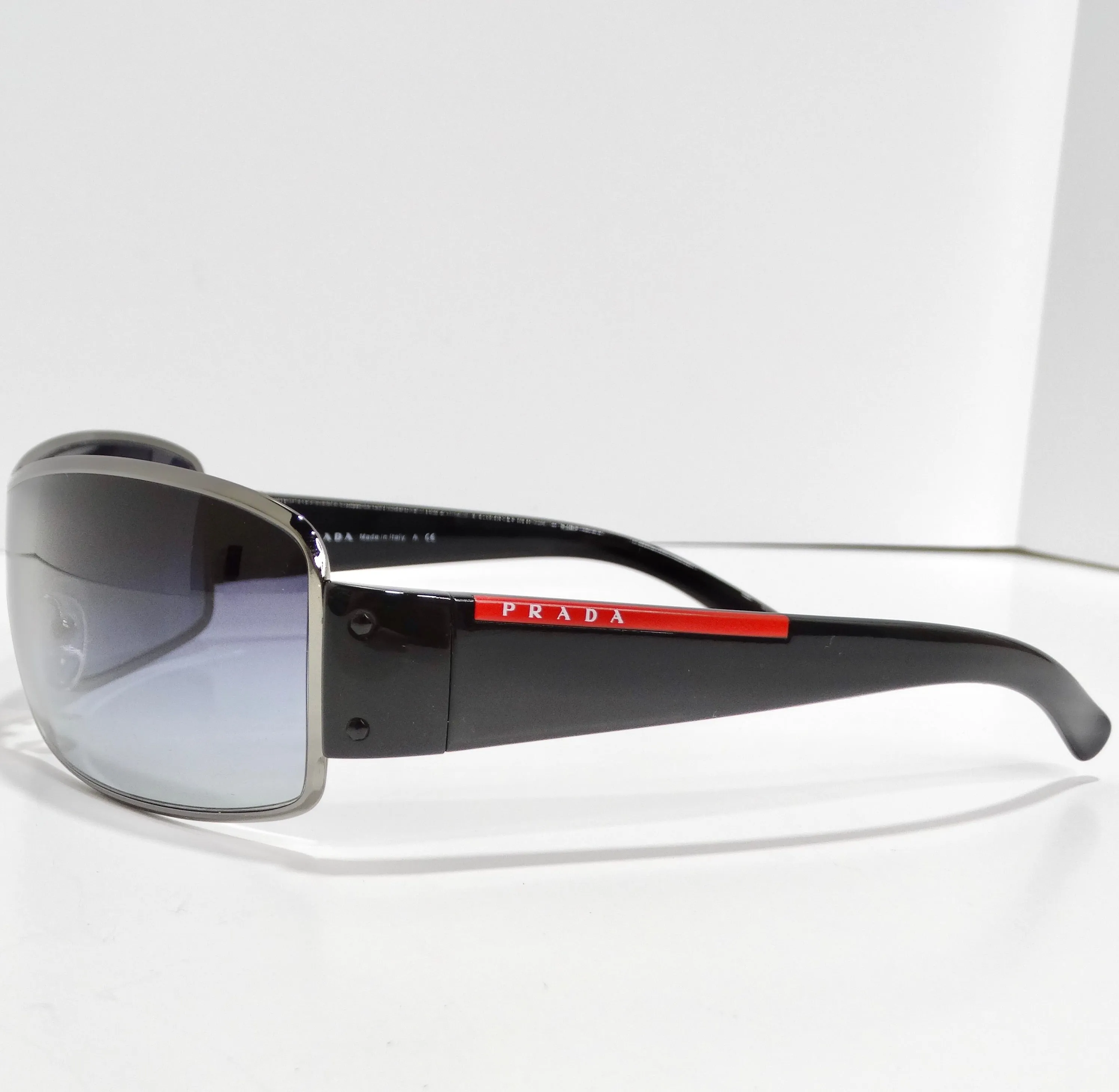 Prada 1990s Silver Tone Shield Sunglasses