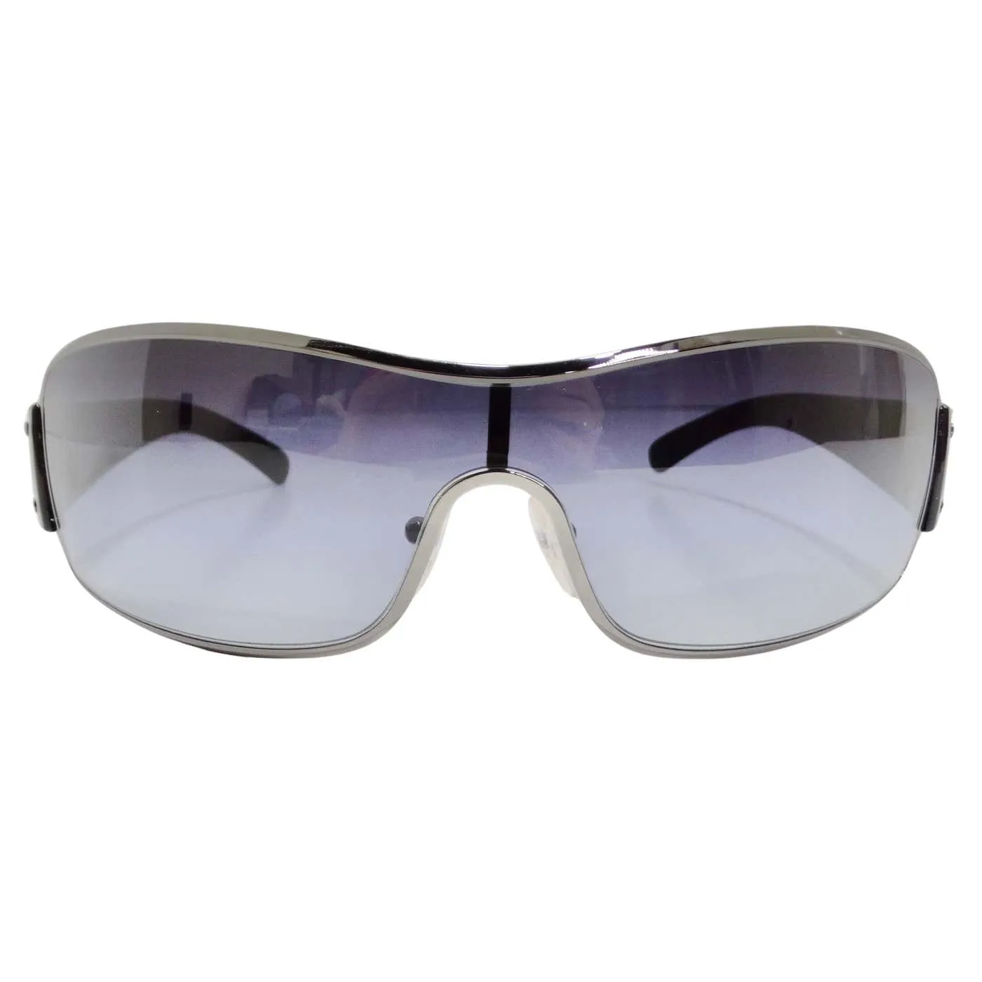 Prada 1990s Silver Tone Shield Sunglasses