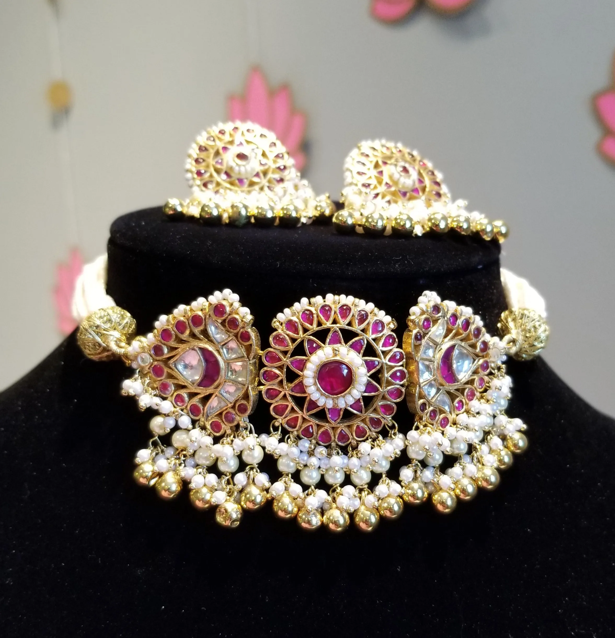 Premium Pearl Choker Kundan Set