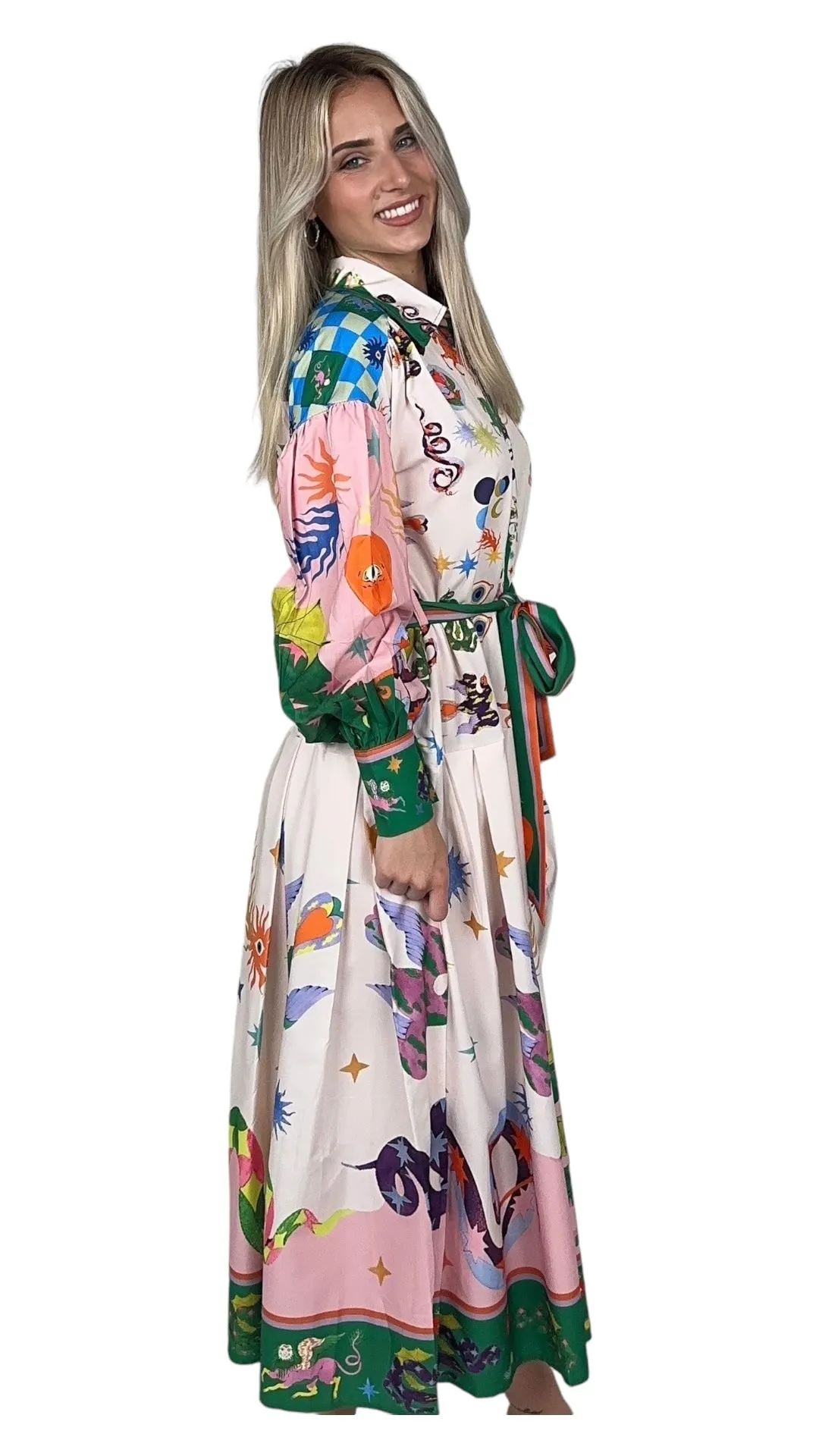 Printed Bell Sleeve Midi Dress