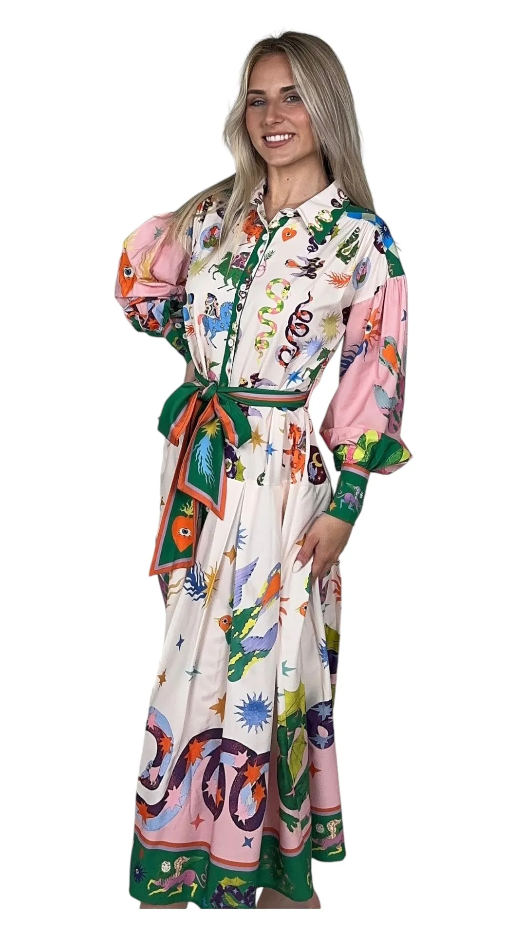 Printed Bell Sleeve Midi Dress