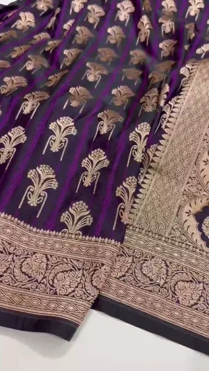 Pure Mashru Silver Zari Satin Silk Indigo Saree