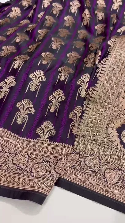 Pure Mashru Silver Zari Satin Silk Indigo Saree