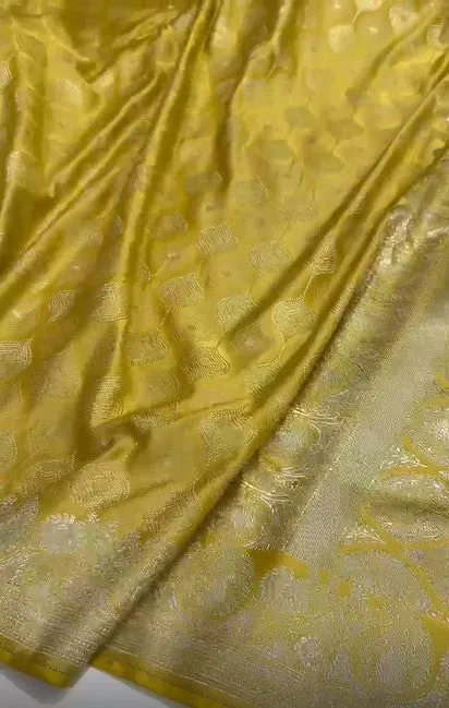 Pure Mashru Silver Zari Work Satin Silk Designer Golden Saree