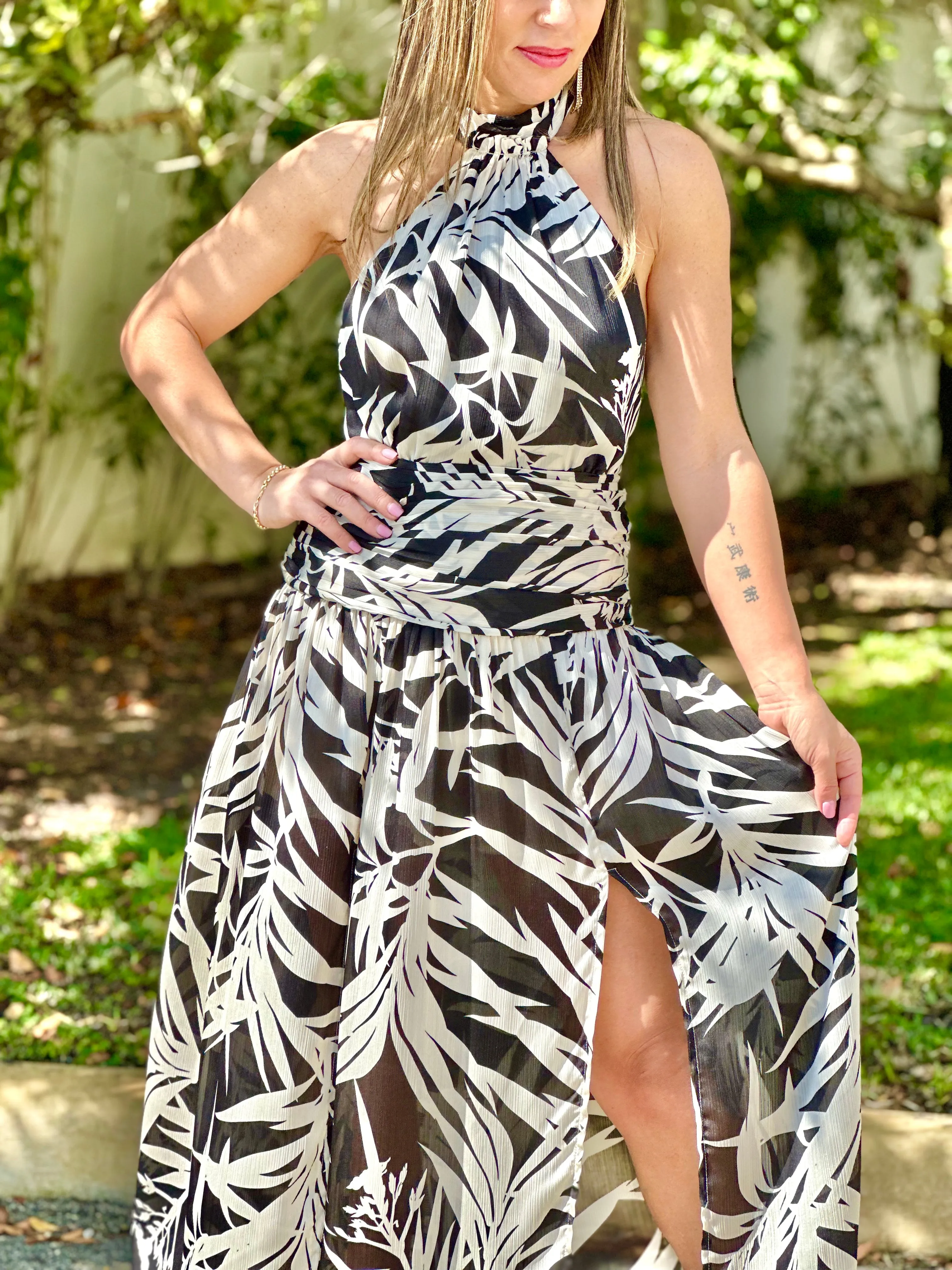"Hollie" Palms Print Hater Maxi Dress