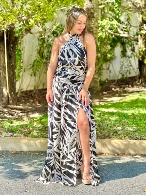 "Hollie" Palms Print Hater Maxi Dress