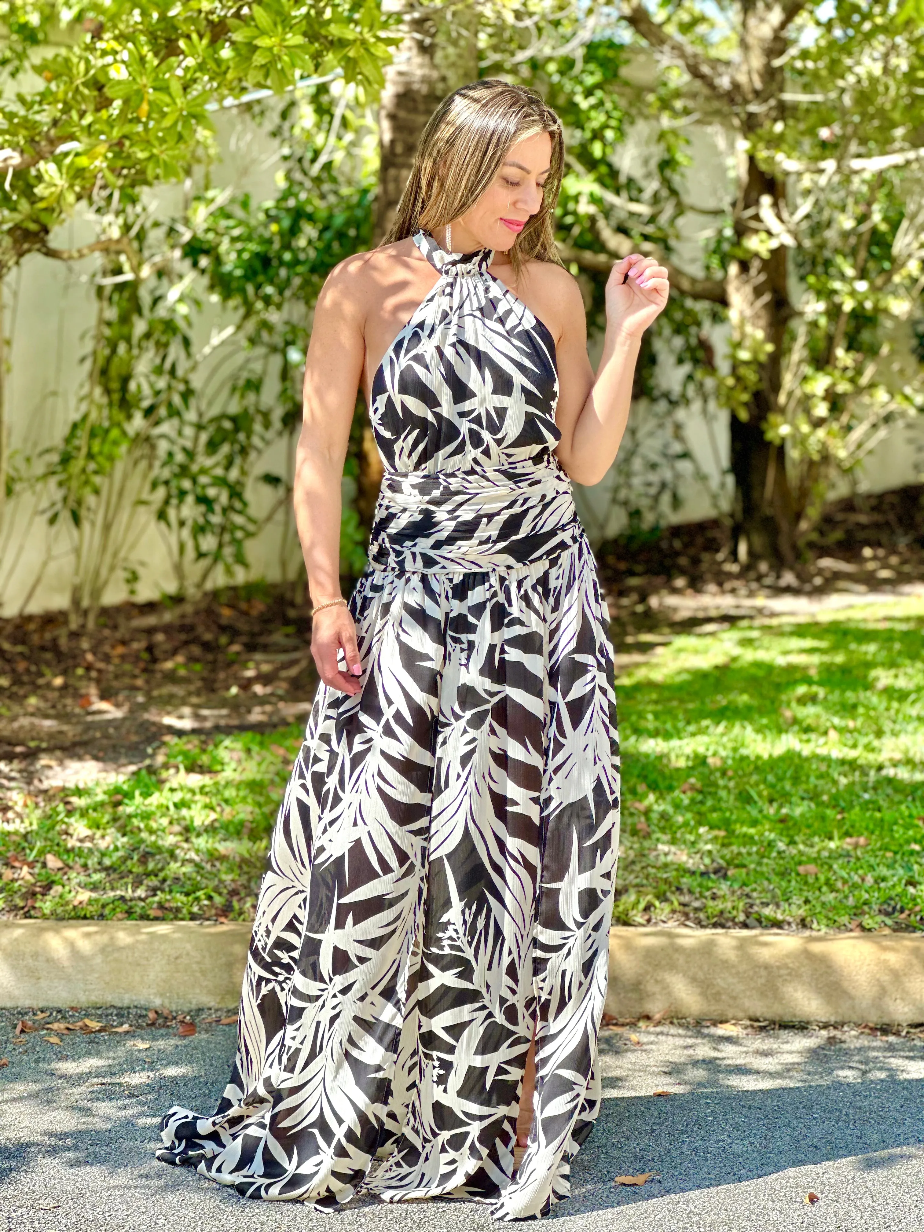 "Hollie" Palms Print Hater Maxi Dress