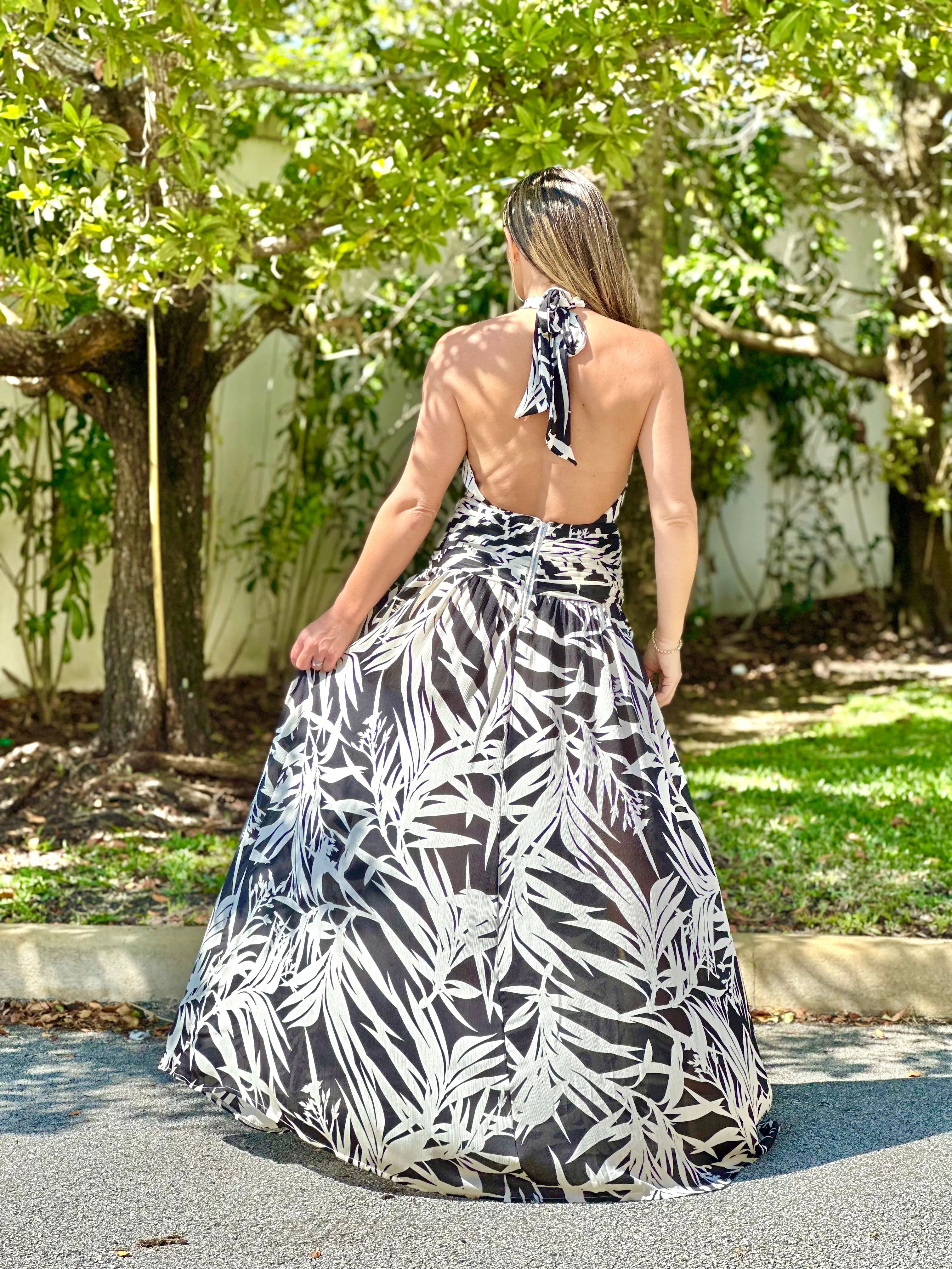 "Hollie" Palms Print Hater Maxi Dress