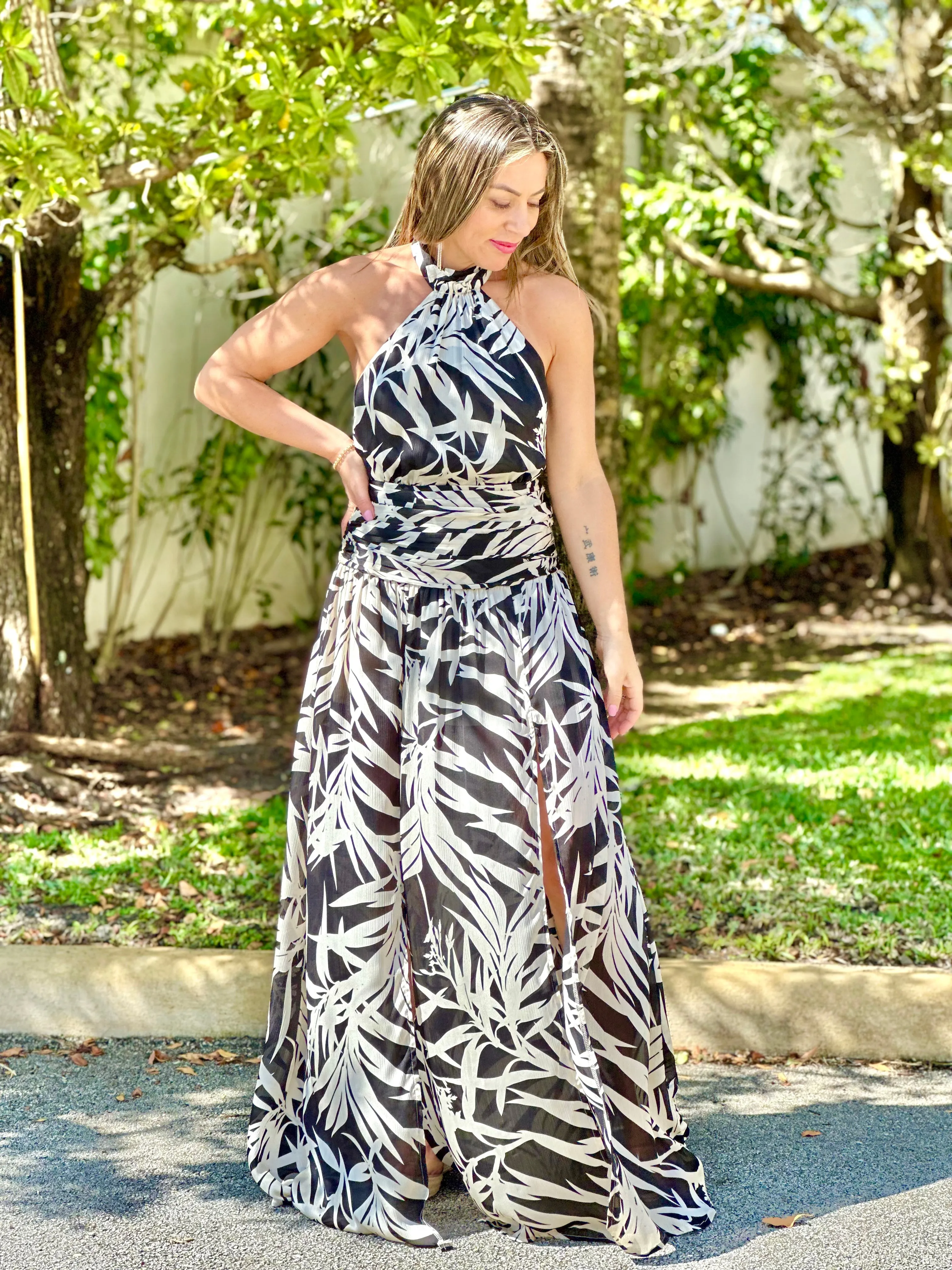 "Hollie" Palms Print Hater Maxi Dress