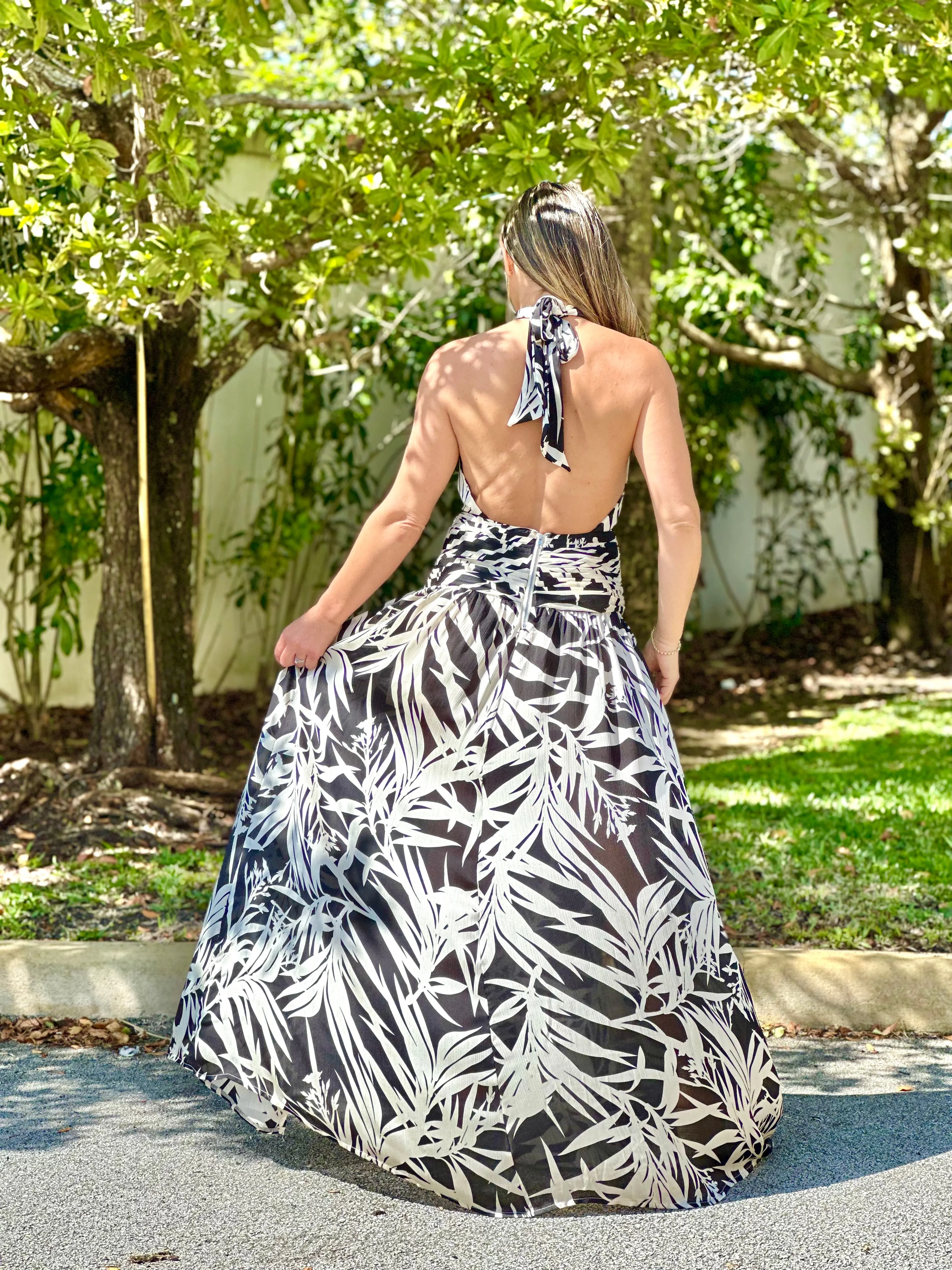 "Hollie" Palms Print Hater Maxi Dress