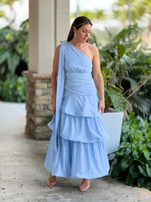 "Kelsie" One Shoulder Tiered Skirt Maxi Dress Wth Ruched Details