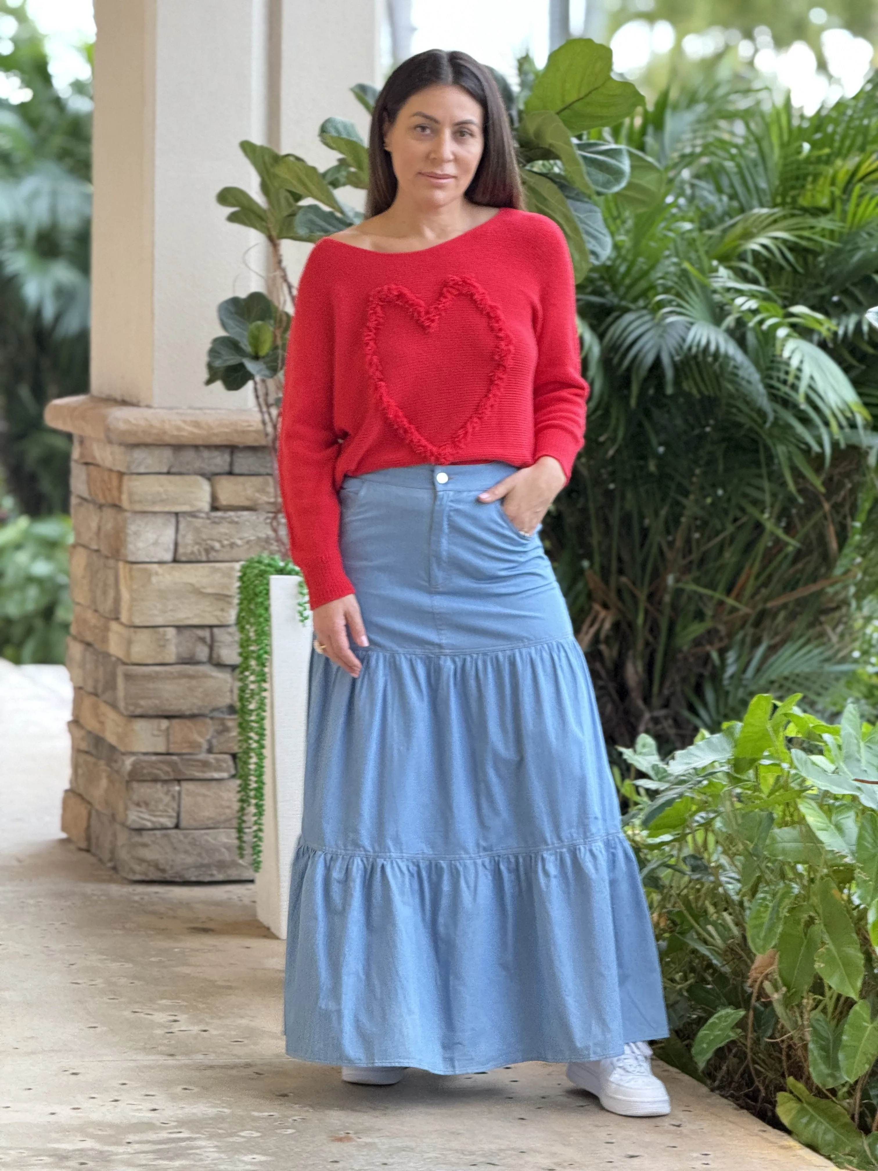 "Sussie"  High Waisted Denim Skirt