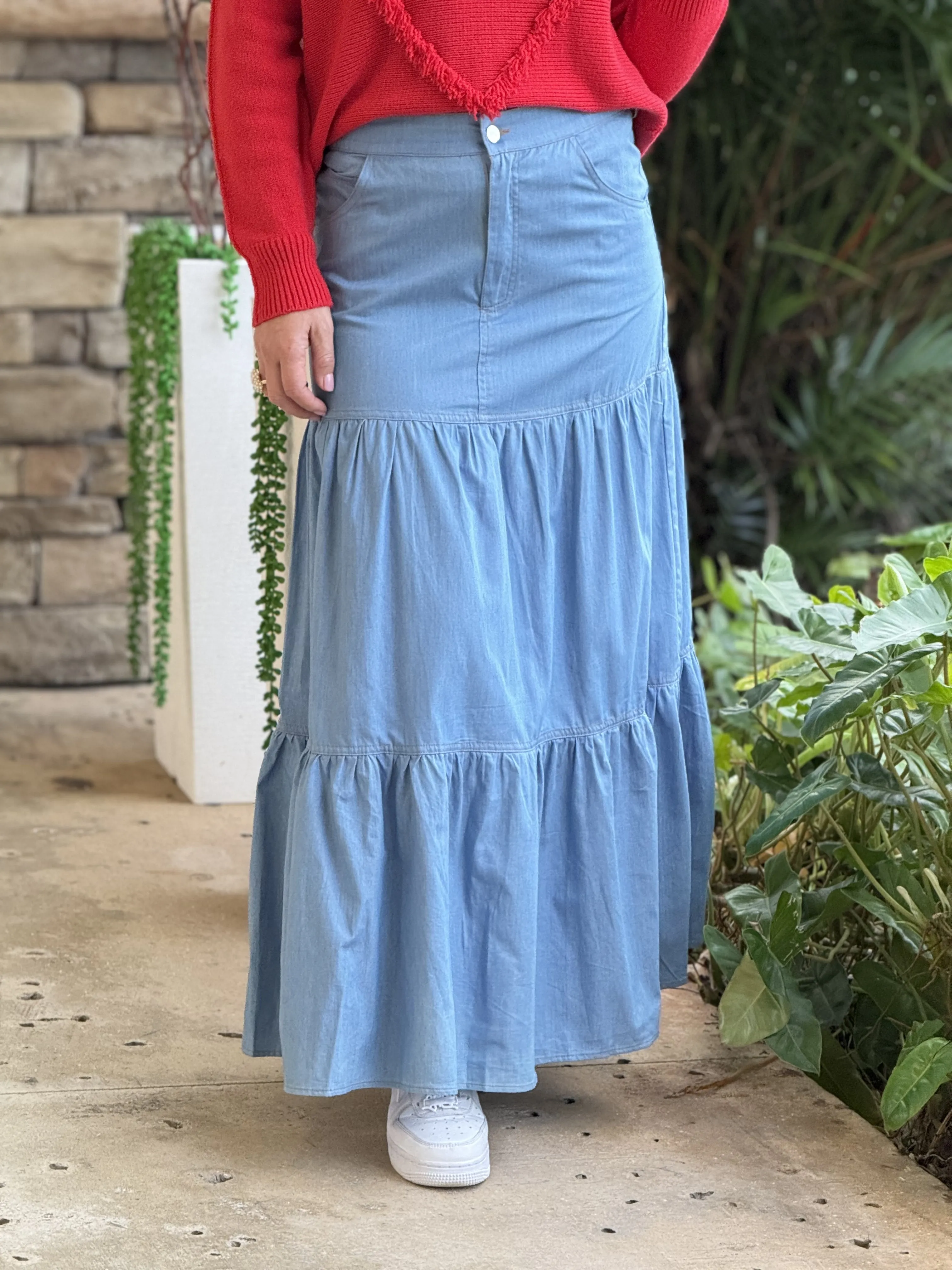 "Sussie"  High Waisted Denim Skirt
