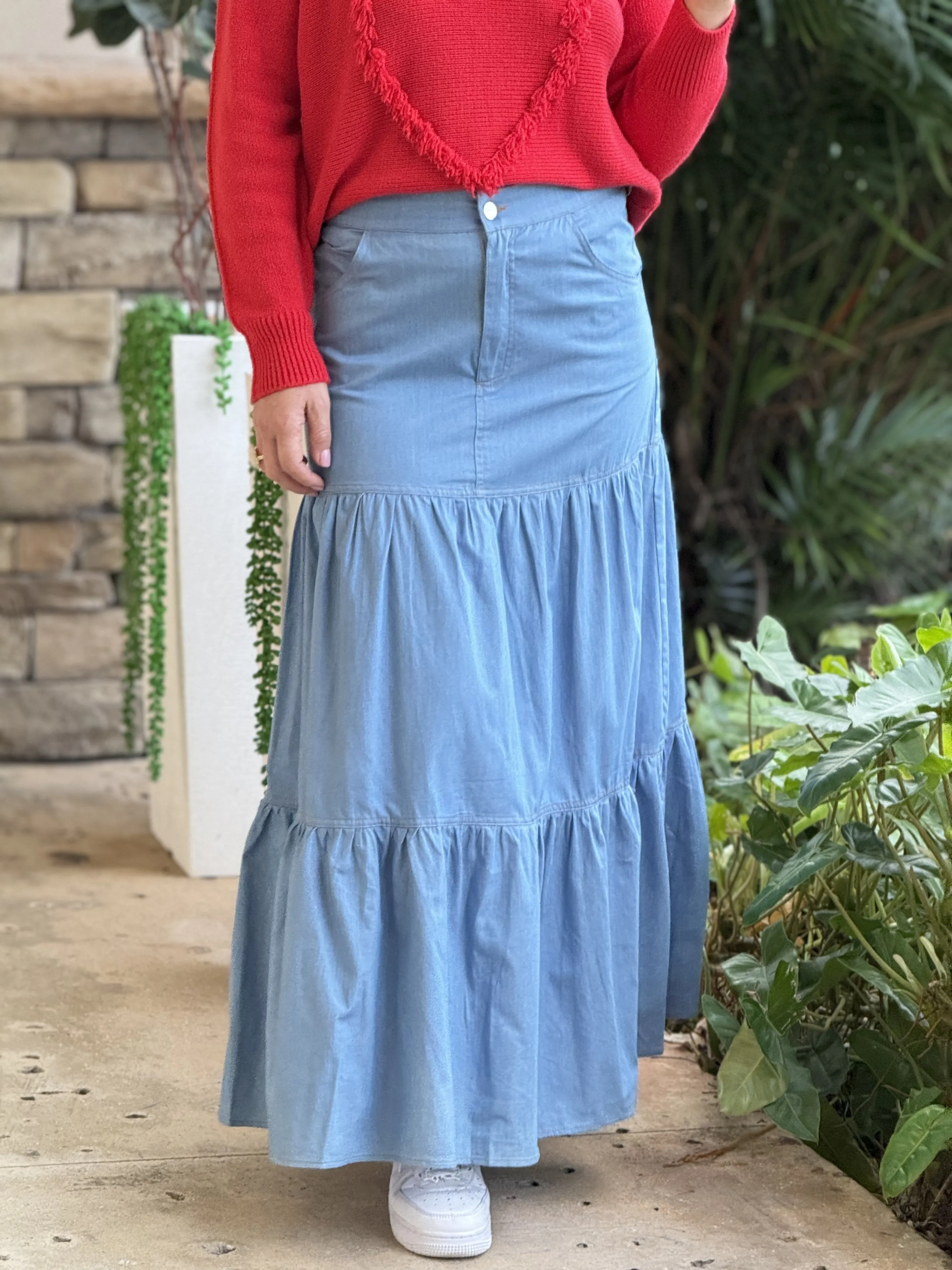"Sussie"  High Waisted Denim Skirt