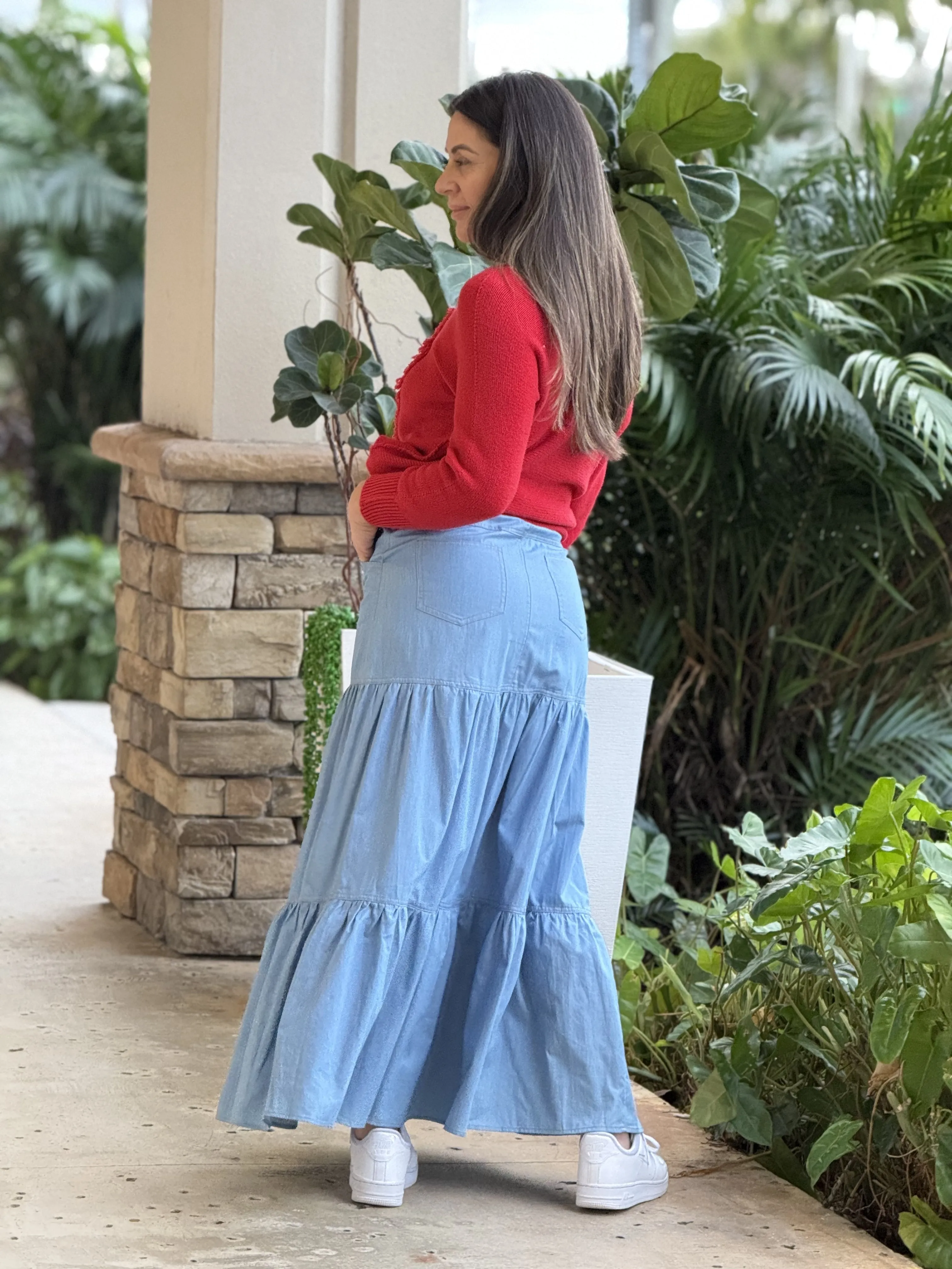 "Sussie"  High Waisted Denim Skirt