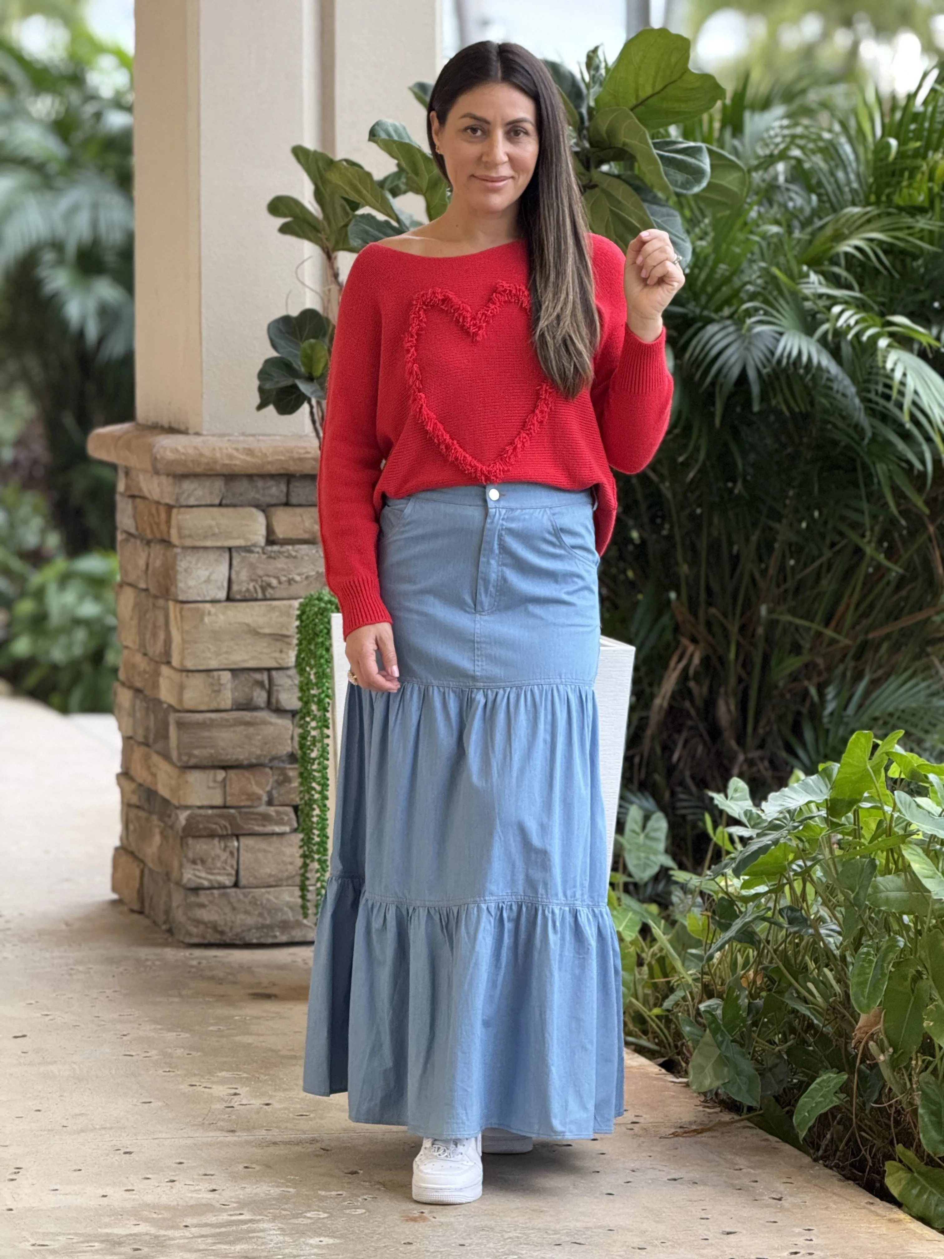 "Sussie"  High Waisted Denim Skirt