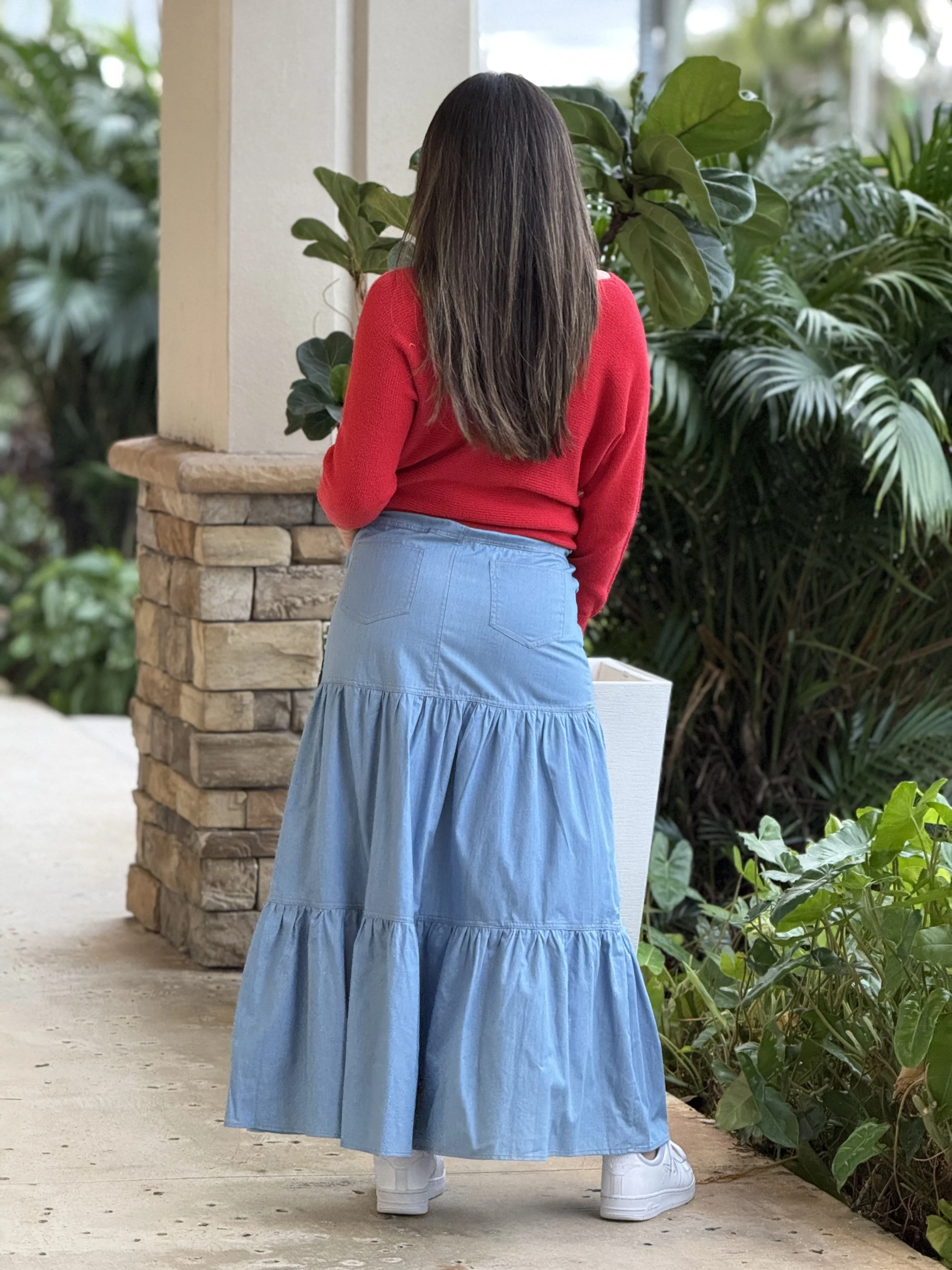 "Sussie"  High Waisted Denim Skirt
