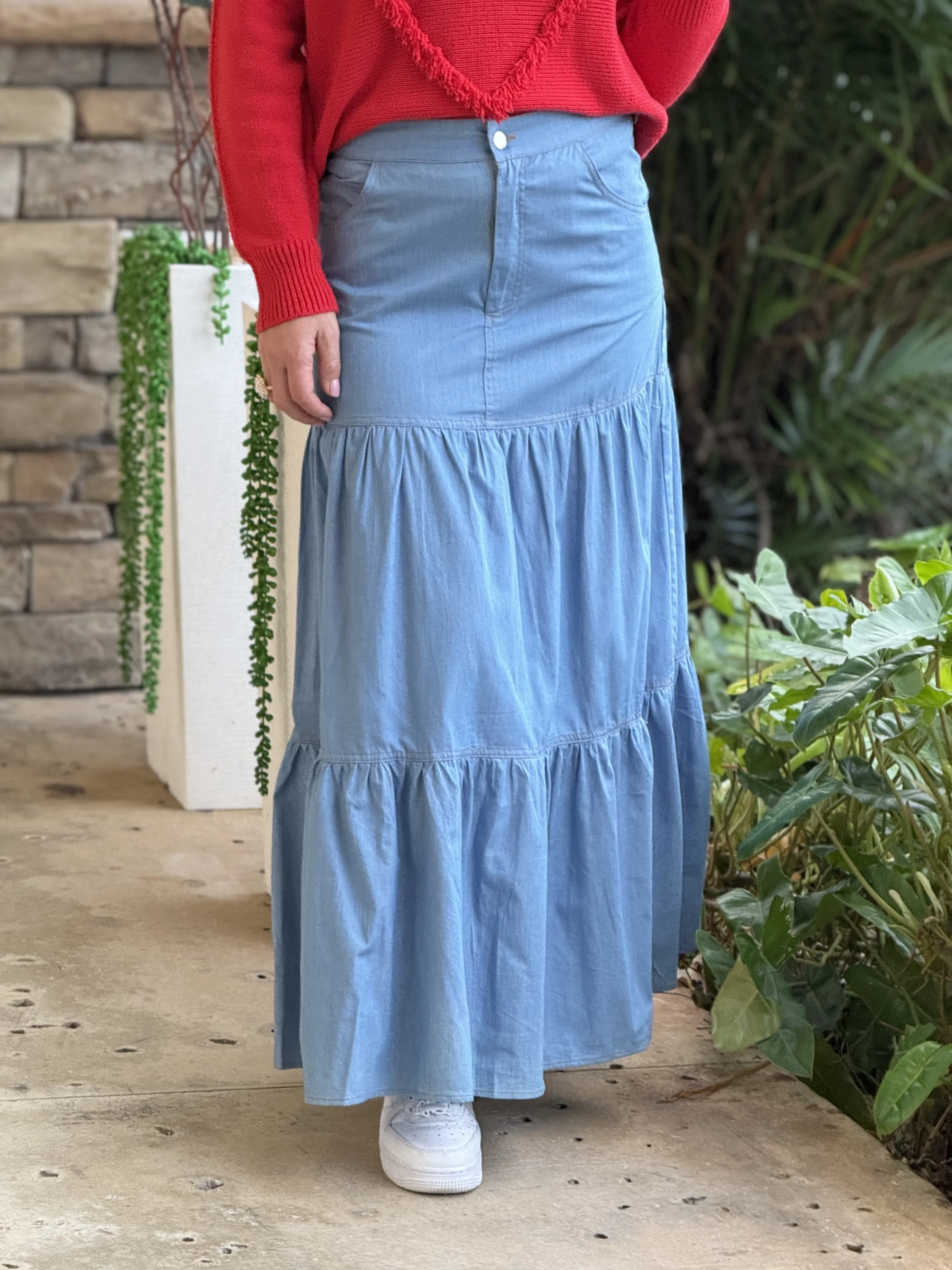 "Sussie"  High Waisted Denim Skirt