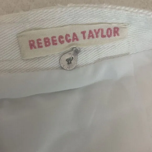 Rebecca Taylor Distressed  Punched Denim White Mini Skirt Size 4
