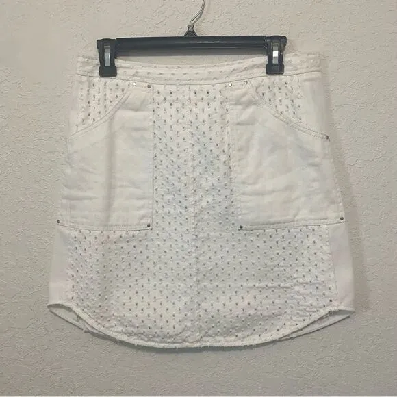 Rebecca Taylor Distressed  Punched Denim White Mini Skirt Size 4