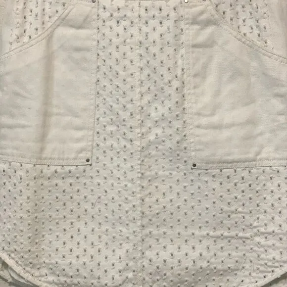 Rebecca Taylor Distressed  Punched Denim White Mini Skirt Size 4