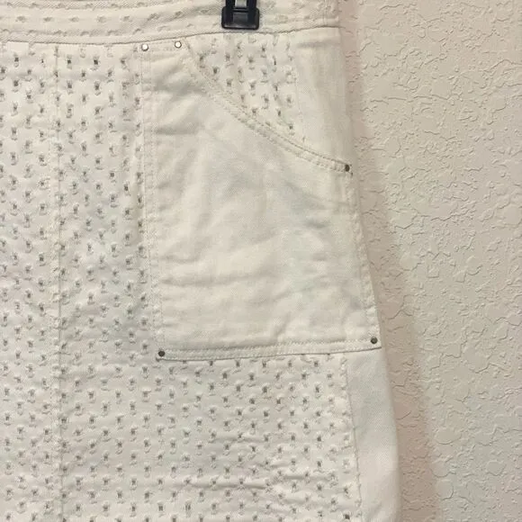 Rebecca Taylor Distressed  Punched Denim White Mini Skirt Size 4