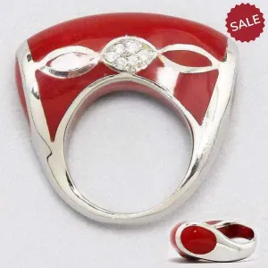 Red Enamel Clear Rhinestone Fashion Ring Size 6