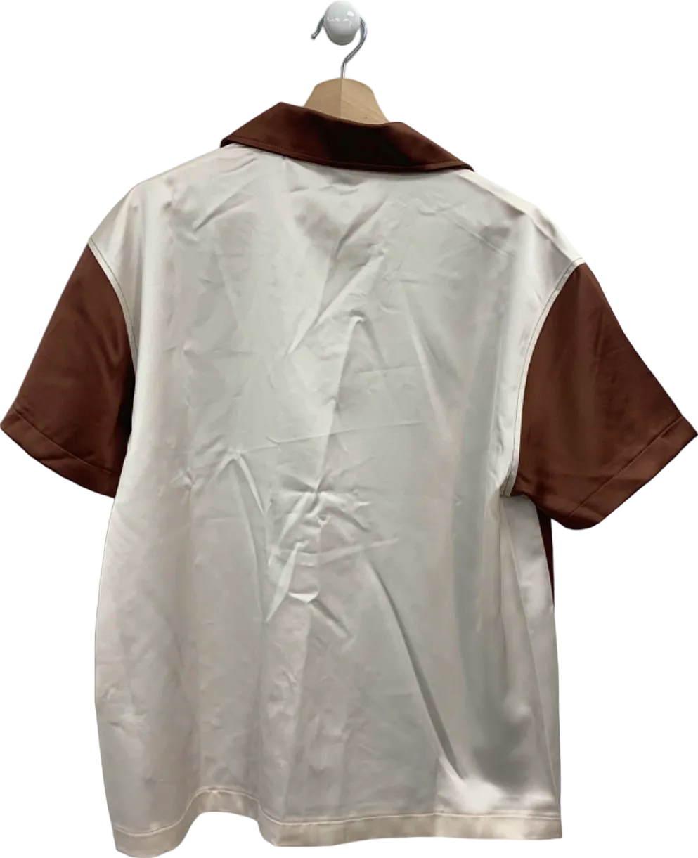 Reiss Tobacco/Cream Satin Colourblock Shirt UK M