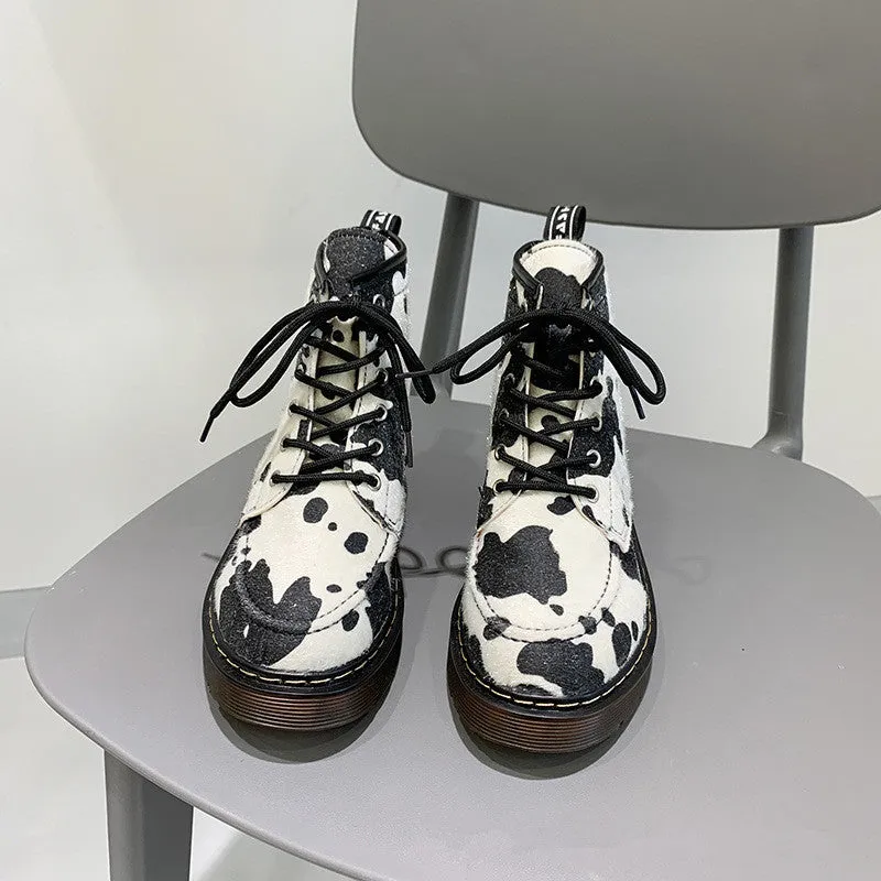 Retro Cow Lace Up Round Toe Boots UB3171
