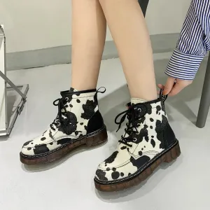 Retro Cow Lace Up Round Toe Boots UB3171