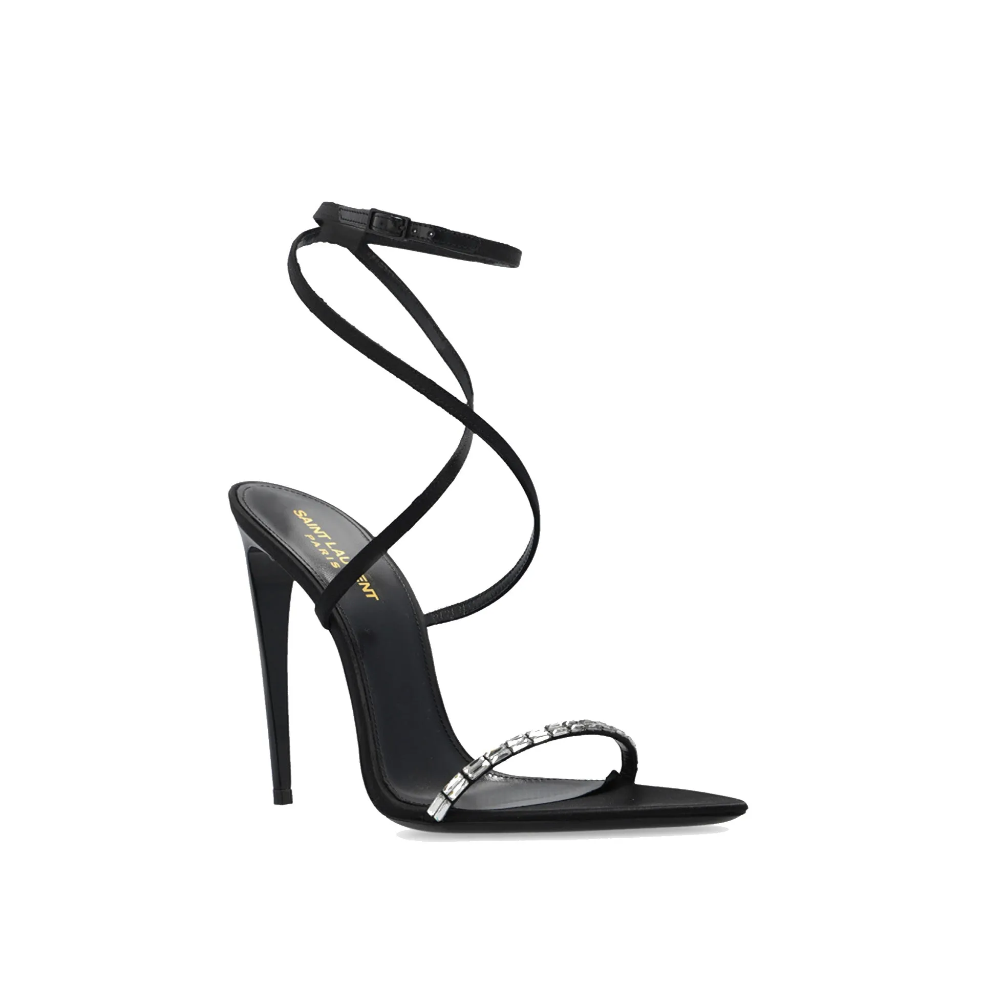 SAINT LAURENT Satin Sandals with Crystal Embellishments and 13 cm Heel