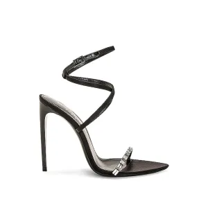SAINT LAURENT Satin Sandals with Crystal Embellishments and 13 cm Heel
