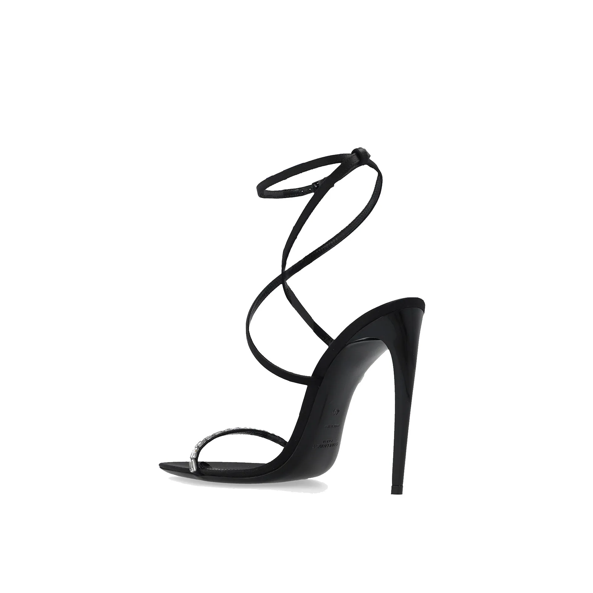 SAINT LAURENT Satin Sandals with Crystal Embellishments and 13 cm Heel