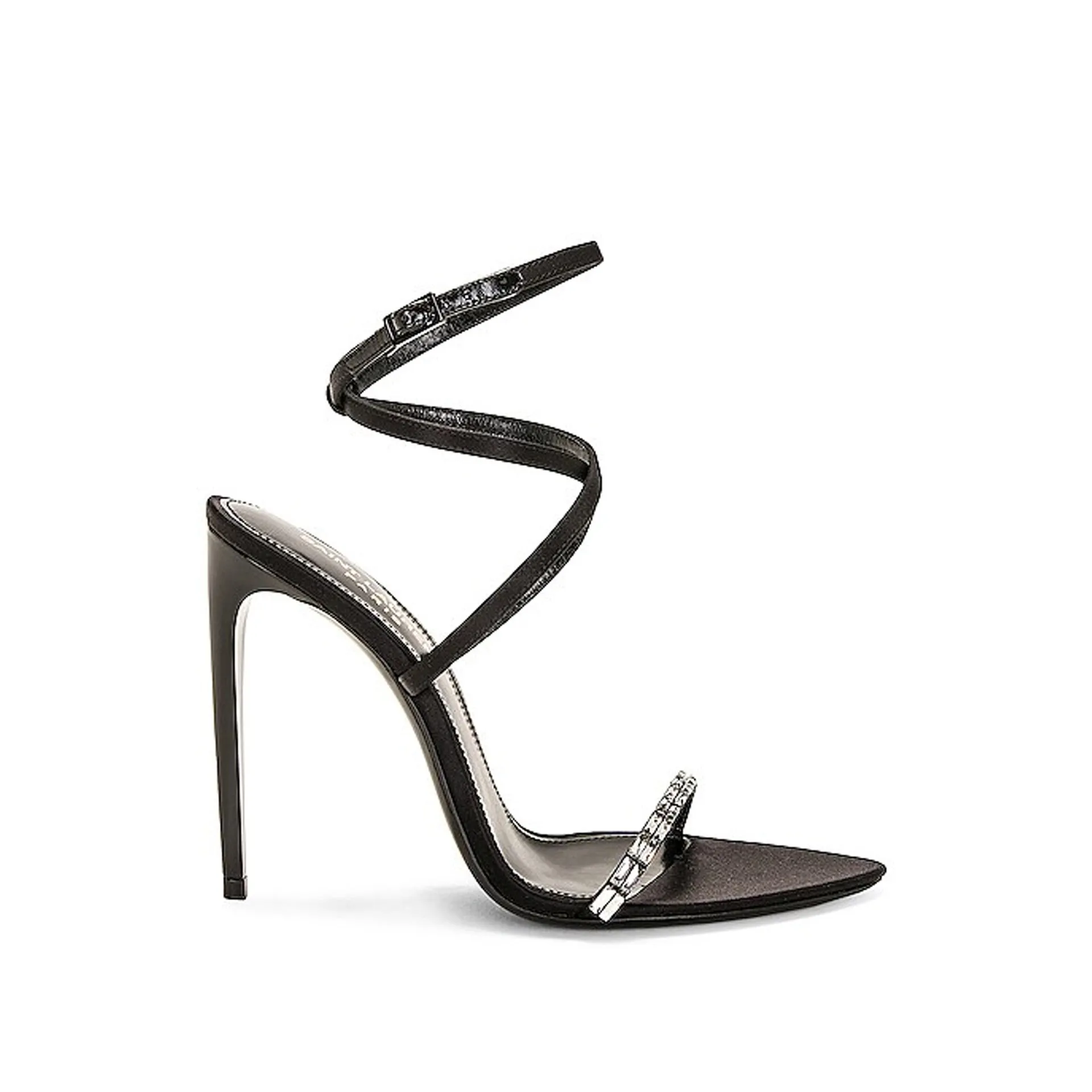 SAINT LAURENT Satin Sandals with Crystal Embellishments and 13 cm Heel