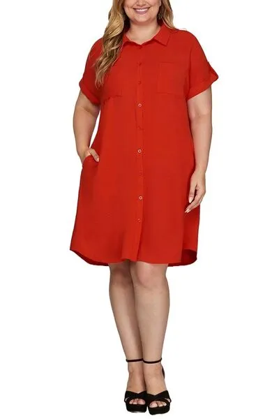 She   Sky Red Shirt Dress