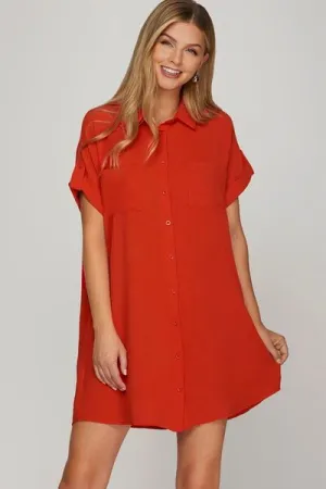 She   Sky Red Shirt Dress