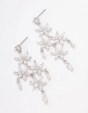 Silver Cubic Zirconia  Flower Chandelier Drop Earrings