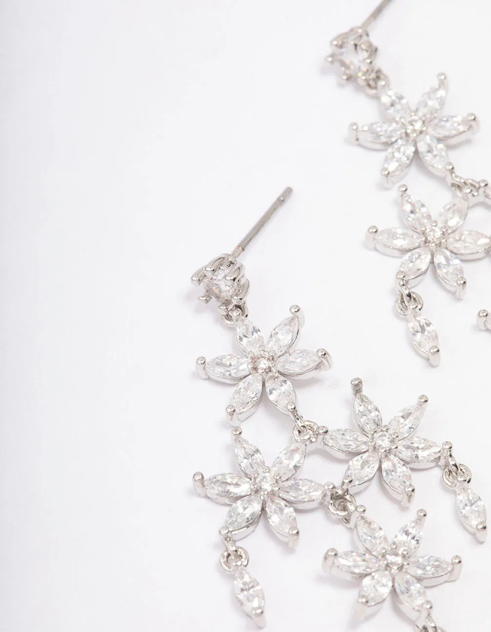Silver Cubic Zirconia  Flower Chandelier Drop Earrings
