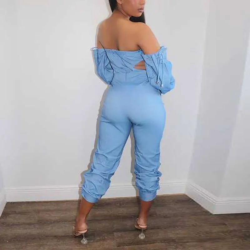 Solid Letter Print Hollow Out Jumpsuit