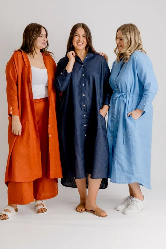 St Tropez Linen Shirt Dress - Cornflower Blue