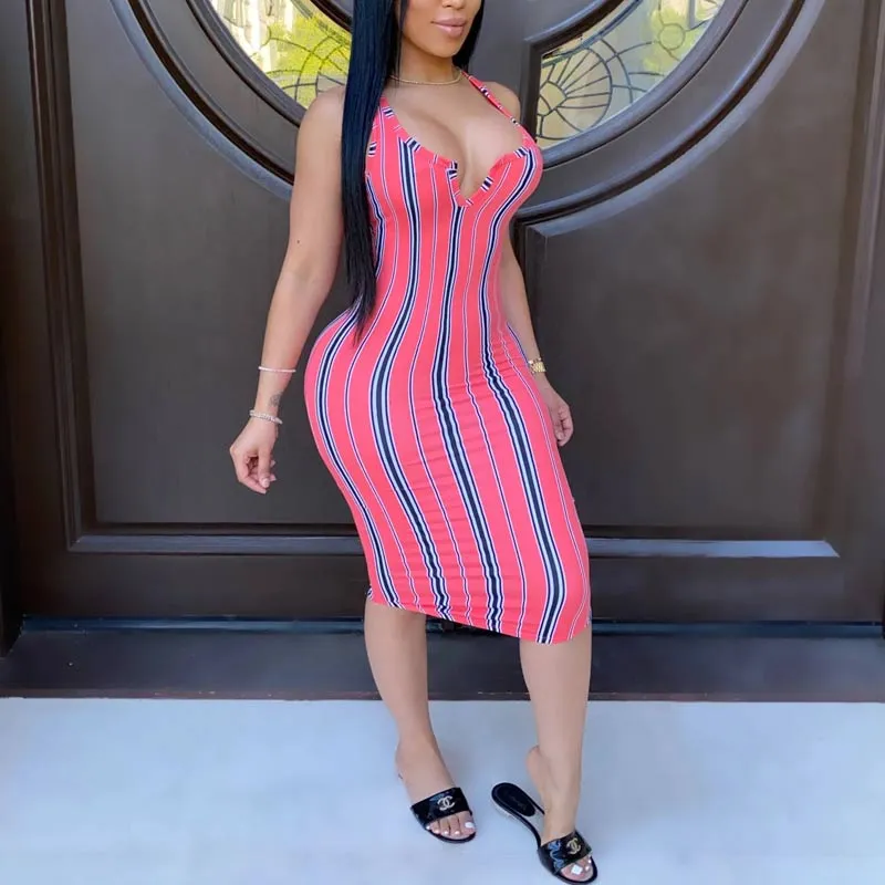 Stripe Pattern Sleeveless Bodycon Dress