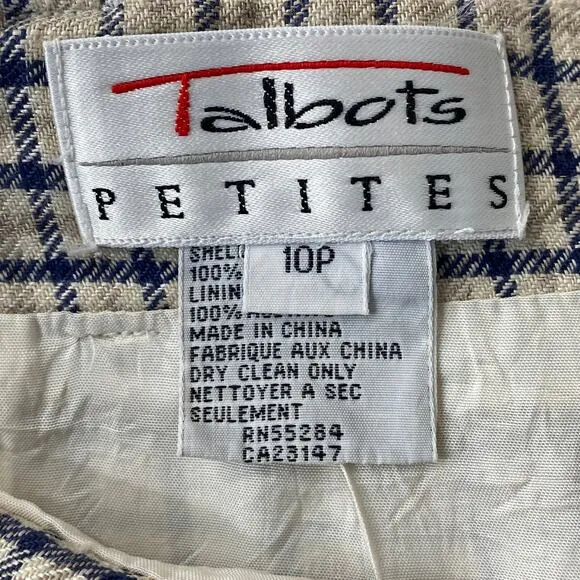 Talbots Linen Midi Pencil Skirt Size 10P Womens Brown Blue Back Split Career