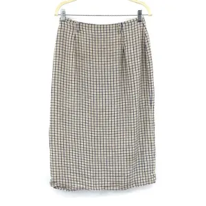 Talbots Linen Midi Pencil Skirt Size 10P Womens Brown Blue Back Split Career