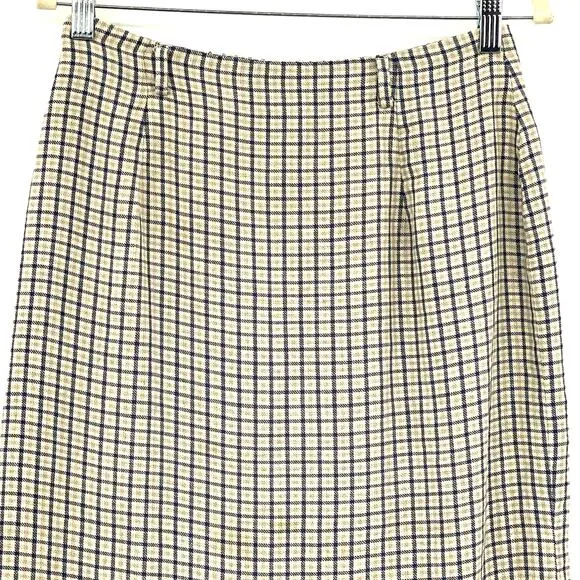 Talbots Linen Midi Pencil Skirt Size 10P Womens Brown Blue Back Split Career