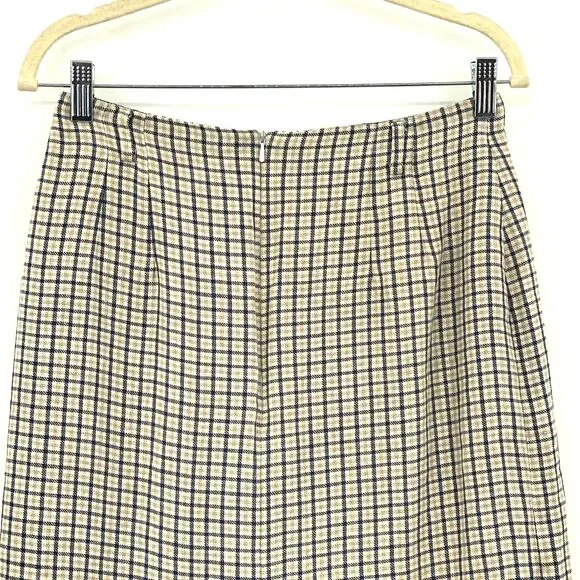 Talbots Linen Midi Pencil Skirt Size 10P Womens Brown Blue Back Split Career