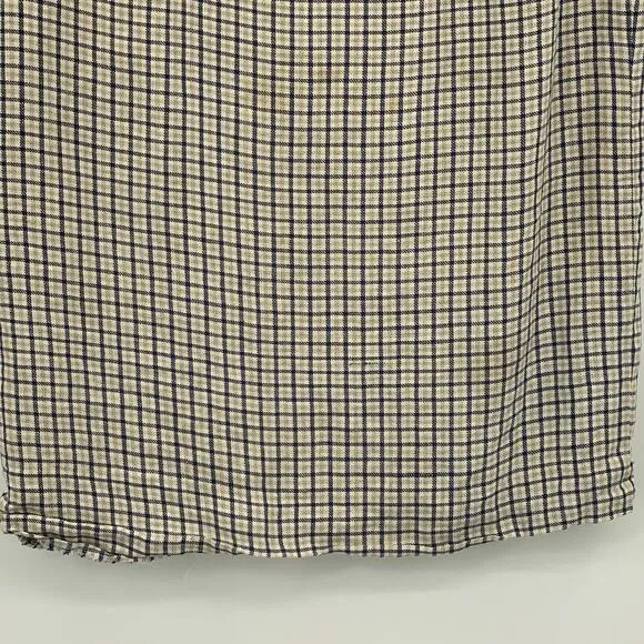Talbots Linen Midi Pencil Skirt Size 10P Womens Brown Blue Back Split Career