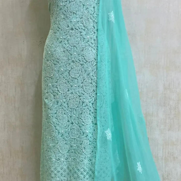 Trending Light Blue Casual Georgette Chikankari Salwar Kameez Set unstitched online